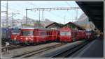 Fahrzeugversammlung in Landquart. Zweimal ABe 8/12 und Steuerwagen 1715 und 1755. (03.11.2011)