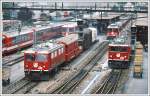  Volles Haus  in Chur. Be 4/4 Pendelzug, Ge 4/4 I 601  Albula , Ge 4/4 II 616  Filisur  und Ge 6/6 II 704  Davos . (Archiv 07/90)