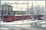 ABe 4/4 487 auf dem verschneiten Bahnhofplatz in Chur.