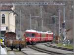 Be 4/4 516 und Stwg 1715 bei der Einfahrt in Malans.