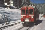 Bernina Gleichstrom Triebwagen TW 30 von 1911,heute einer der beiden gelben Nostalgie Triebwagen der Berninabahn,1995 in Arosa
(Archiv P.Walter)