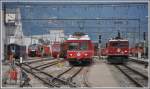 Ge 4/4 III 644  Savognin , Be 4/4 512 und Ge 6/6 II 704  Davos  in Landquart. (07.06.2011)