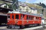 RhB - ABe 4/4 504 am 31.08.1993 in St.Moritz - Stammnetztriebwagen - bernahme 06.03.1940 - SWS/MFO/BBC/RhB - 440 KW - Fahrzeugewicht 40,00t - 1./2.Klasse Sitzpltze 12/28 - LP 18,00m - zulssige Geschwindigkeit 70 km/h - 3=20.12.1991 - Logo nur RhB. Lebenslauf: ex BCe 4/4 504 - 1956 ABe 4/4 504 - 1997a - 01/1997 wieder in Betrieb - 08/1998 Abbruch. Hinweis: gescanntes Dia
