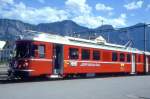 RhB - Be 4/4 512 am 29.05.1993 in Landquart - Stammnetztriebwagen fr Vorortpendelzuge - bernahme 06.08.1971 - SIG/FFA/SAAS - 780 KW - Fahrzeugewicht 45,00t - 2.Klasse Sitzpltze 40 - LP 18,70m - zulssige Geschwindigkeit 90 km/h - 2=07.06.1991 - Logo RhB in deutsch. Hinweis Fahrzeug noch vor Umbau mit alte Fenster.
