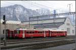 Be 4/4 511 2er Pendel vor dee RhB Hauptwerkst�tte in Landquart.