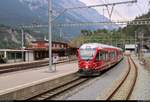 ABe 4/16 3104  Achilles Schucan  (Stadler ALLEGRA) der Rhätischen Bahn (RhB) als S1 von Schiers (CH) nach Rhäzüns (CH) steht im Bahnhof Reichenau-Tamins (CH) auf Gleis 4.