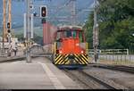 Nachschuss auf Gm 3/3 231 der Rhätischen Bahn (RhB), die im Bahnhof Landquart (CH) in nördlicher Richtung rangiert.