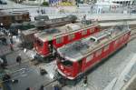 Bahnhofsfest Chur 2008: Lokparade vor dem Depot in Chur mit Ge 2/4 222 + Dampflok G 3/4 1  Rhtia  + Krokodil Ge 6/6 I 415 + Ge 4/4 I 601  Albula  + Ge 6/6 II 702  Curia  am 24.