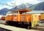 RhB - Ge 3/3 214 am 05.09.1996 in SAMEDAN - Thyristorgesteuerte RANGIERLOK - bernahme 27.06.1984 - RACO/BBC -  Gewicht 33,00t - 425 KW - LP 8,64m - zulssige Geschwindigkeit 40 km/h - 60 km/h geschleppt - Heimatstation: Samedan. Hinweis: noch ohne Dachsttzen und mit alter Beschriftung! 
