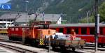 Rangierabteilung mit Lok Ge 3/3 214 im Bahnhof Samedan. (Aufnahme 07.07.2010)