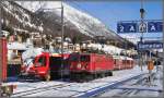 Eine von vier verbliebenen Ge 4/4 I, die Nummer 605  Silvretta , beschftigt sich in Samedan.