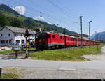 RhB - Ge 4/4 626 mit RE nach Disentis hier bei der einfahrt ins Bahnhofsareal von Trun am 27.07.2018