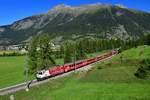 Ge 4/4 II 633 mit einem Regio am 04.09.2019 bei Zernez.