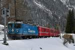 Ge 4/4 II 619  Samedan  oberhalb von Bergün am 14.02.2020.