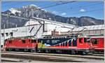 Ge 4/4 II 626  Malans  und 620  Zernez  vor der HW Landquart und dem Vilan 2376m im Hintergrund. (18.03.2020)