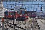 ABe 4/16 3105, Be 4/4 Vorortpendel 513. Ge 4/4 II 626  Malans  und Be 4/4 Vorortpendel 512 in Landquart. (18.03.2020)