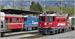 RE1728 nach Scuol-Tarasp mit Ge 4/4 II 619  Samedan  und 5737 Ge 4/4 II 618  Bergün/Bravuogn  holt Last für Ilanz in Untervaz-Trimmis.