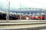 Loktypen-Aufstellung fr Teilnehmer der RHTIA TOURS Viertagesfahrt am 01.09.1996 beim Lokdepot Landquart, leider starke Bewlkung.