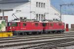 Ge4/4 II Nr.625  Küblis  und 631  Untervaz  mit allen Bügeln oben,am 22.02.14 in Landquart