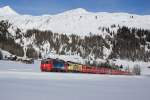 Ge 4/4 II 617 und Ge 4/4 II 611 ziehen am 02.01.2015 den RE 1029 die letzten Meter hoch nach Davos Wolfgang.