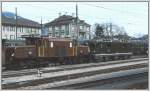 Ge 6/6 I 415 und eine Ge 4/4 II abgestellt in Chur, im Hintergrund stehen abgestellte Belgische Liegewagen von Intersoc Belgien.(Archiv 03/77)