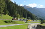 Schweiz: RhB Ge 6/6 1 414 Rhätisches Krokodil genannt der Rhätischen Bahn auf Notalgiefahrt in von Filisur in Davos Glaris nach Davos Platz 29.08.2018