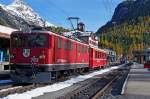 RhB: Ge 6/6 702 mit  Kurzzug   in Pontresina am 18.