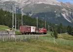 Ge 6/6 II 704 mit Zug 5938 von Pontresina nach Samedan am Samstag 31.08.2019.