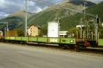 RhB - Skl 8404 am 31.08.2007 in Samedan - Autotransportwagen 4-achsig mit 1 offenen Plattform ohne Sy Bremsschuh - Baujahr 1934 bernahme 12.12.1979 - SIG/RhB - Gewicht 12,58t - Zuladung 10,00t - LP