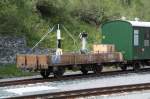 Jubilum,100 Jahre Bever-Scuol.Zu sehen gibt es einen Niederbordwagen mit einer Hipp`schen Wendescheibe beladen.Scuol 28.06.13