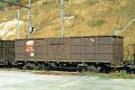 RhB - Fb 8523 am 30.09.1990 in Scuol - Hochbordwagen mit Stahlaufbau 2-achsig mit 1 offenen Plattform - Baujahr 1913 - bernahme 12/1980 - Rast/RhB - Gewicht 7,62 - Zuladung 15,00t - LP 8,89m -