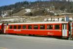 RhB - B 2290 am 13.03.2000 in Scuol - 2.Klasse Umbaupersonenwagen - bernahme 26.07.1963 - FFA/SIG/RhB - Fahrzeuggewicht 20,00t - Sitzpltze 60 - LP 18,42m - zulssige Geschwindigkeit 100 km/h -