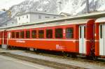 RhB - B 2353 am 15.03.2000 in Samedan - 2.Klasse Einheitspersonenwagen (Typ 1) - bernahme 10.07.1964 - FFA/SIG/RhB - Fahrzeuggewicht 21,00t - Sitzpltze 60 - LP 18,42m - zulssige Geschwindigkeit 90