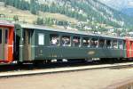 RhB - B 2355 am 23.09.1989 in Samedan - 2.Klasse Einheitspersonenwagen (Typ 1) - bernahme 30.07.1964 - FFA/SIG/RhB - Fahrzeuggewicht 18,00t - Sitzpltze 64 - LP 18,42m - zulssige Geschwindigkeit 90