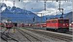 Be 4/4 512, Steuerwagen 1755 und Ge 6/6 II 701  Raetia  in Landquart, (04.04.2018)