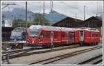 ABe 8/12 3512 und ein solo Be 4/4 Triebwagen abgestellt in Landquart.