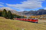 ABe 4/4 III 53 + ABe 4/4 III 55 mit einen Regio am 21.10.2018 bei Pontresina.