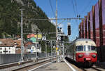 Gotthard-Bahntage 2021.
Die Extrazüge mit:
RAe 1053 als Trans Europ Express  Gottardo  in Göschenen am 18. September 2021.
Foto: Walter Ruetsch  