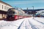 SBB-HISTORIC: Im Zusammenhang mit einer Gedenkfeier zur Bourbaki Armee fuhr der RAe 1053 mit geladenen Gästen durch den Neuenburger Jura nach Pontarlier, wo dieser besondere Anlass stattfand.