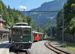 Zb Historic.
ZEITREISE AM BRÜNIG.
HGe 4/4 l 1992  GISWIL  mit dem Sonderzug in Brünig-Hasliberg am 5. September 2021 auf Rangierfahrt.
Foto: Walter Ruetsch  