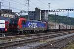 SBB Cargo 193 079 zieht ein Ganzzug durch Brugg AG am 22 Mai 2026 und wird vom offenbarer Parkplatz fotografiert.