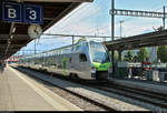 RABe 515 016-4 (MUTZ 016 | Stadler KISS) der S-Bahn Bern (BLS AG) als S1 nach Fribourg/Freiburg (CH) steht im Startbahnhof Thun (CH) auf Gleis 4.