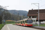 Drei Be 4/6 der Forchbahn (S18) bei der Haltestelle Emmat am 12.04.2009.