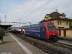 Re 450 009-6 ''Hedingen'' steht am 6.8.2010 in Oberwinterthur als Dienstzug zur Unterhaltsanlage.