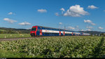 Ein doppelter DPZ ist am 3. Oktober 2016 zwischen Pfäffikon ZH und Fehraltorf auf der S19 unterwegs in Richtung Dietikon.