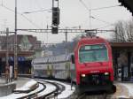 SBB - S-Bahn Zrich S 5 mit Lok 450 007-0 im Bahnhof von Blach am 20.02.2009