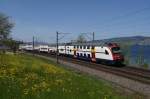 RABe 514 045-4 fhrt am 28.4.12 dem Zrichsee entlang von Wdenswil Richtung Richterswil.