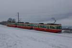 Be 4/4 58, Be 4/4 57 und Be 4/4 54 erreichen am 27.12.2014 Neuhaus.
