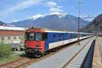 Im Tessin gibt es immer noch mehrere EWI/II KlB Pendel, welche für Zusatz S-Bahnen von TILO verwendet werden. BDt EWII 50 85 82-33 932-3 abgestellt übers Wochenende in Bellinzona, 29.03.2014.