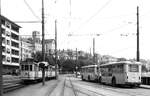 TN__Neuchâtel/Neuenburg__Tw 43 + ?? Ce2/4 von 1902 in Doppeltraktion auf Linie 5 beim Betriebshof in Neuchâtel.__30-08-1976